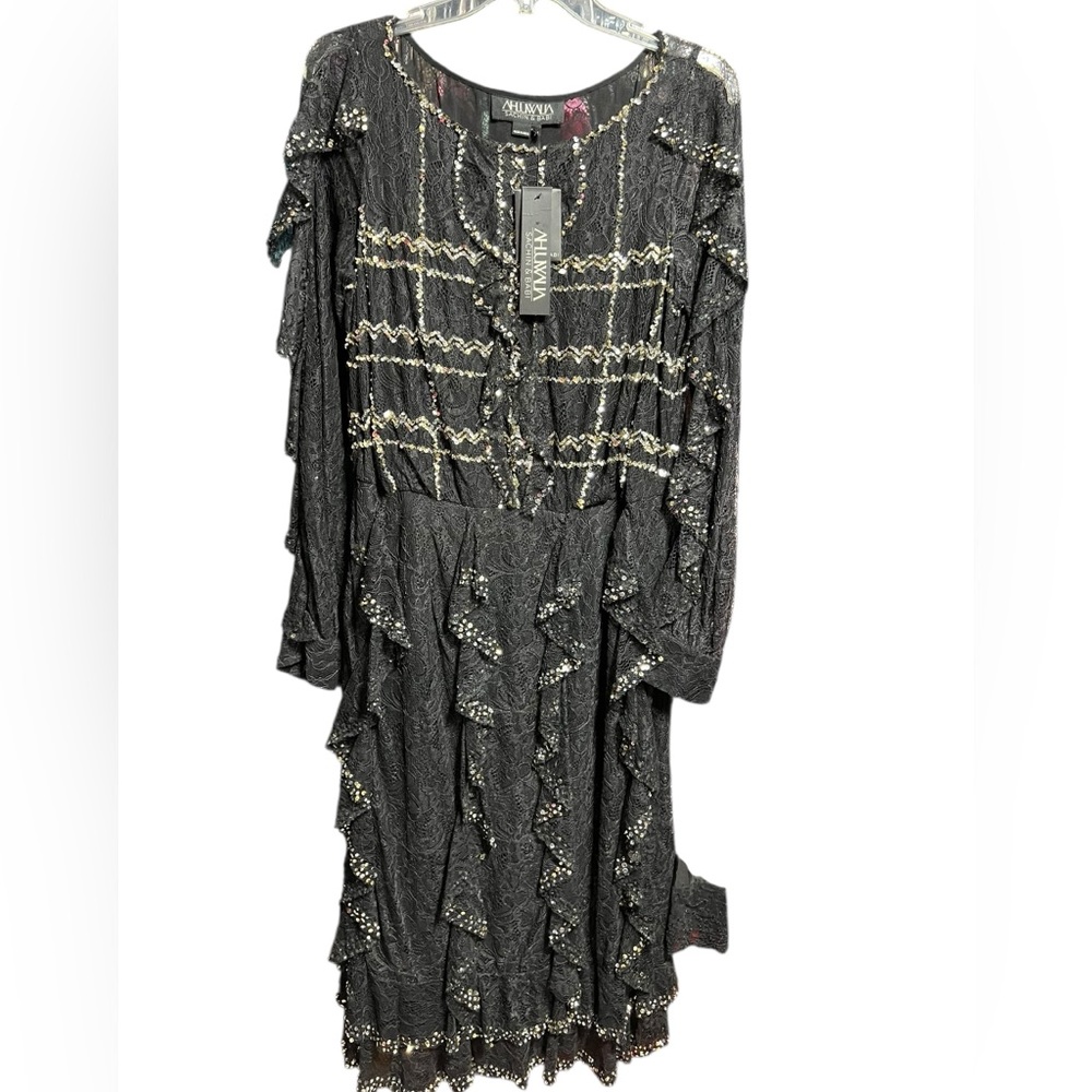 Sachin & Babi Luxury Milha Lace Ruffle Sewuij Accent Middy Dress made in India - Picture 3 of 6